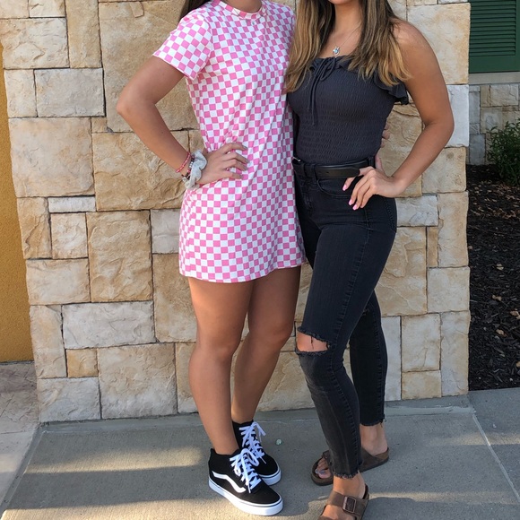 Pink and White Checkered Mini Dress - Picture 3 of 3